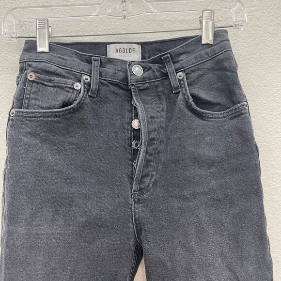 Agolde Riley Button Fly High Rise Straight Crop Black Denim Jeans Womens size 24 - Picture 3 of 8